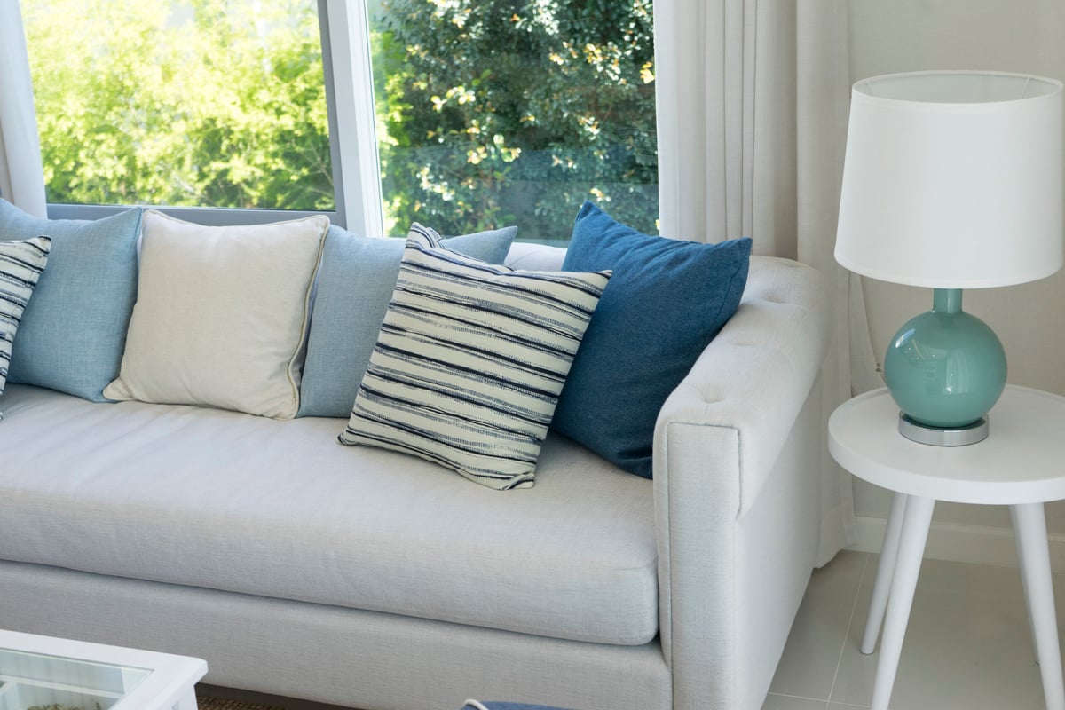 beach blue cushion and sofa of coastal home